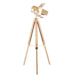 GOLD AND NATURAL TRIPOD FLOOR LAMP