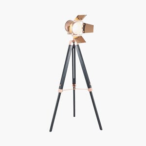 HEREFORD COPPER AND BLACK TRIPOD FLOOR LAMP