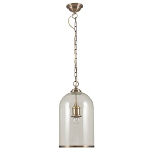 CLEAR GLASS AND ANTIQUE BRASS RIMMED PENDANT