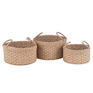 LOMBOK S/3 WOVEN NATURAL SEAGRASS ROUND HANDLED BASKETS