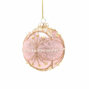 8 cm rosa glasskule med gull dekor