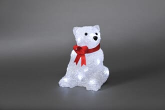 Liten sittende bjørn 18 cm hvite LED
