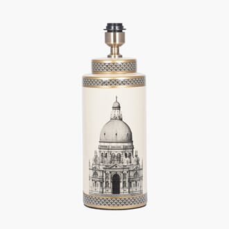 WREN BLACK AND CREAM BUILDING PRINT CERAMIC TABLE LAMP