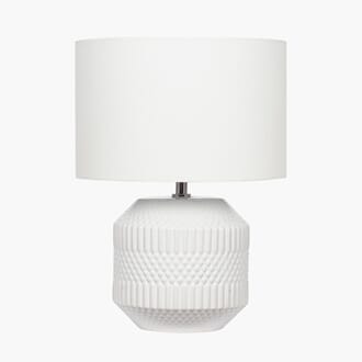 MERIBEL WHITE EMBOSSED GEO CERAMIC TABLA LAMP