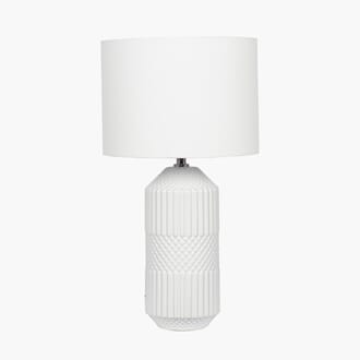 MERIBEL WHITE EMBOSSED TABLE LAMP 46 CM INK. SHADE