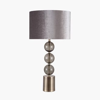HARRIS TALL ANTIQUE BRASS AND SMOKE GLASS TABLE LAMP