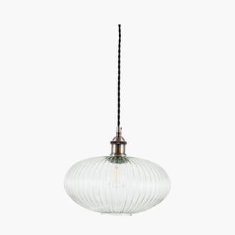 ABIGAIL CLEAR RIBBED GLASS OVAL PENDANT