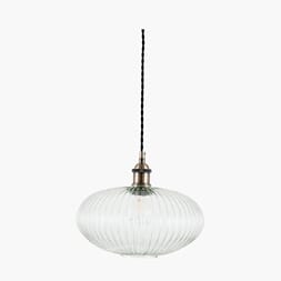 ABIGAIL CLEAR RIBBED GLASS OVAL PENDANT