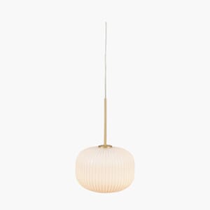 BELLA WHITE GLASS AND GOLD METAL RIBBED PENDANT