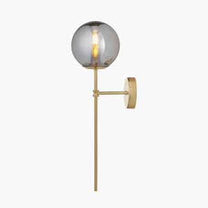ARABELLA SMOKED GLASS ORB AND GOLD METAL WALL LAMP