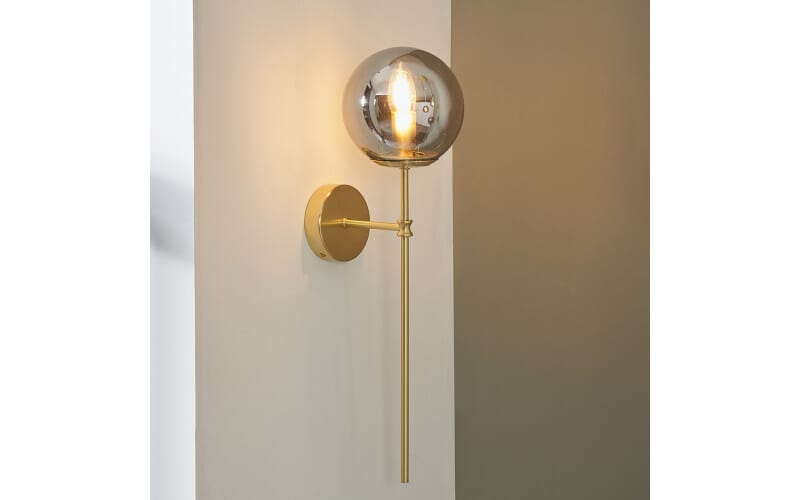 ARABALLA SMOKED GLASS ORB AND GOLD METAL WALL LAMP Trend Collection AS