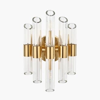 BRIELLE CLEAR GLASS ANDTIQUE BRASS WALL LIGHT