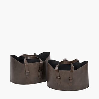 ALESSIO PEPPERCORN LEATHER S/2 HANDLED STORAGE