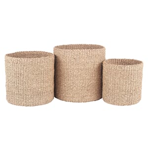 S/3 WOVEN NATURAL SEAGRASS ROUND BASKETS