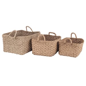 S/3 WOVEN NATURAL SEAGRASS OBLONG HANDLED BASKETS
