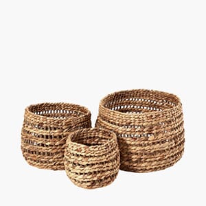 WOVEN WATER HYACINT S/3 BASKETS