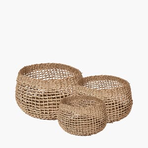 OPEN WEAVE SEAGRASS ROUND BASKETS S/3
