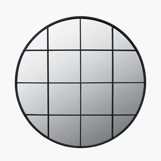 GRAPHITE METAL 16 PANE ROUND WALL MIRROR