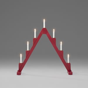 Adventstake 7 lys rød med dekoring messing