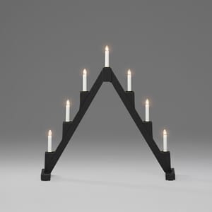 Adventstake 7 lys sort med dekoring messing