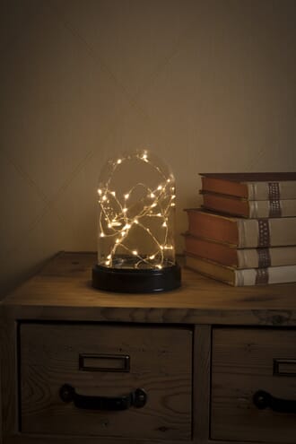 Glasskuppel 17,5 cm med slynge 30 amber LED batteri/timer