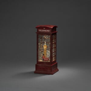 Vannfyllt telefonkiosk med London motiv