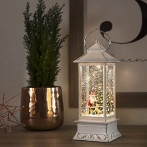 Vannfyllt lykt med glittereffekt hvit nisse