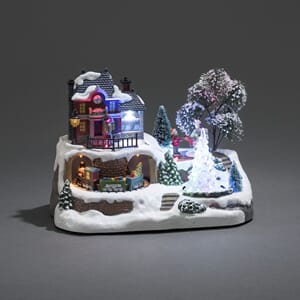 Mekanisk juleby LED med tog og akryltre