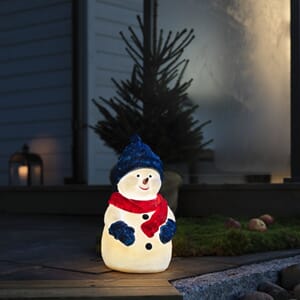 Snømann 38 cm i plast med varmhvite LED