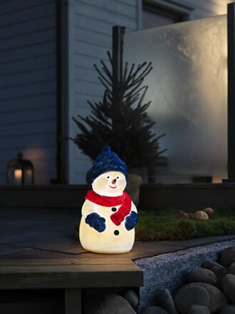 Snømann 38 cm i plast med varmhvite LED