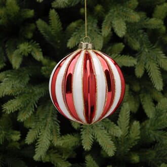 10 cm glasskule rød/hvit candystripe