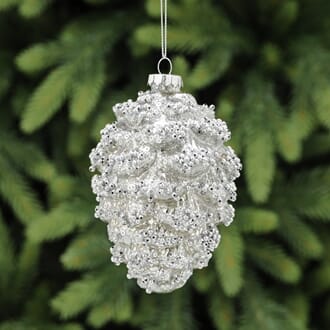 Antikk sølv kongle med glitter 13 cm