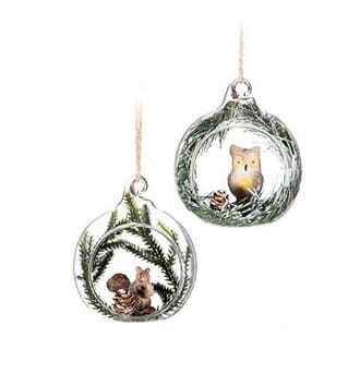 Glasskule 8 cm åpen dyreskog 2 assortert