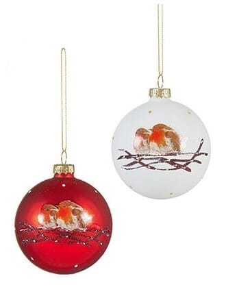 Glasskule 8 cm dompapp rød/hvit 2 assortert