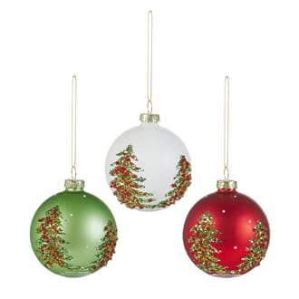 8 cm glasskule med juletre rød/hvit/grønn 3 assortert