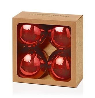 Julekule 10 cm 4-pk rød klar