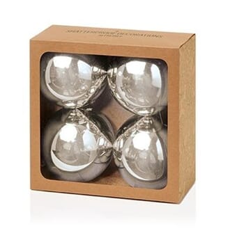Julekule 10 cm 4-pk sølv klar