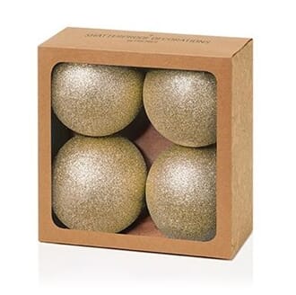 Julekule 10 cm 4-pk glitter gull