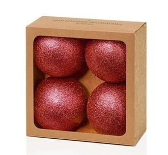 Julekule 10 cm 4-pk glitter rød