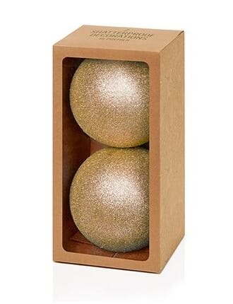Julekule 15 cm 2-pk glitter gull