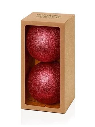 Julekule 15 cm 2-pk glitter rød