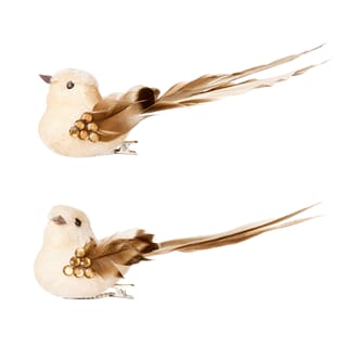 Fugler 2 stk 13 cm hvit/gull