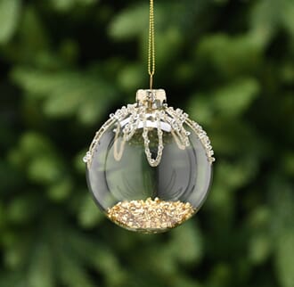 Julekule 8 cm glass med gull glitter