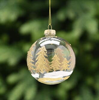 Julekule 8 cm klar med gull trær