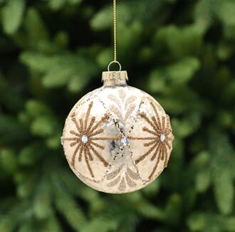 Julekule 8 cm frostet gull med perler