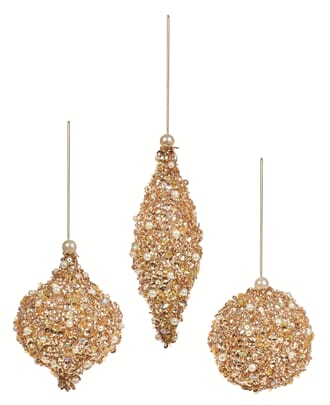 Julekule gull med perledekor  8-16 cm 3 assortert