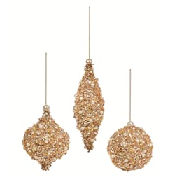 Julekule gull med perledekor  8-16 cm 3 assortert
