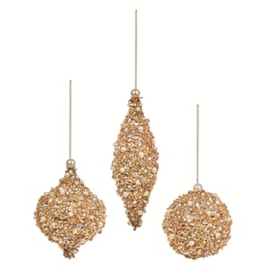 Julekule gull med perledekor  8-16 cm 3 assortert