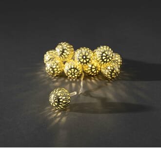 Slynge 10 metallballer 2,5 cm gull varmhvite LED