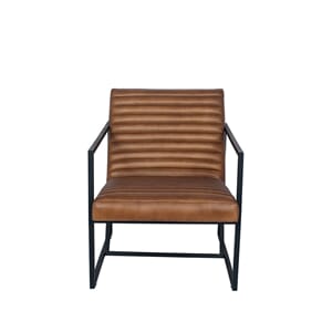 STEFANO NATURAL BROWN LEATHER AND IRON ARM CHAIR